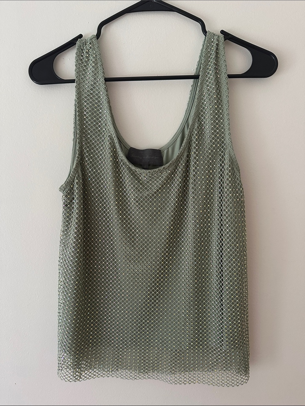 Sunday in Brooklyn Sage Green Mesh Sequin Tank
